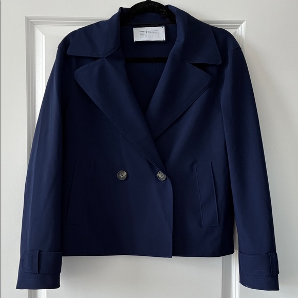 Harris Wharf London Size 42 Double-Breasted Cropped Trench Coat Jacket - Blue - Picture 5 of 11